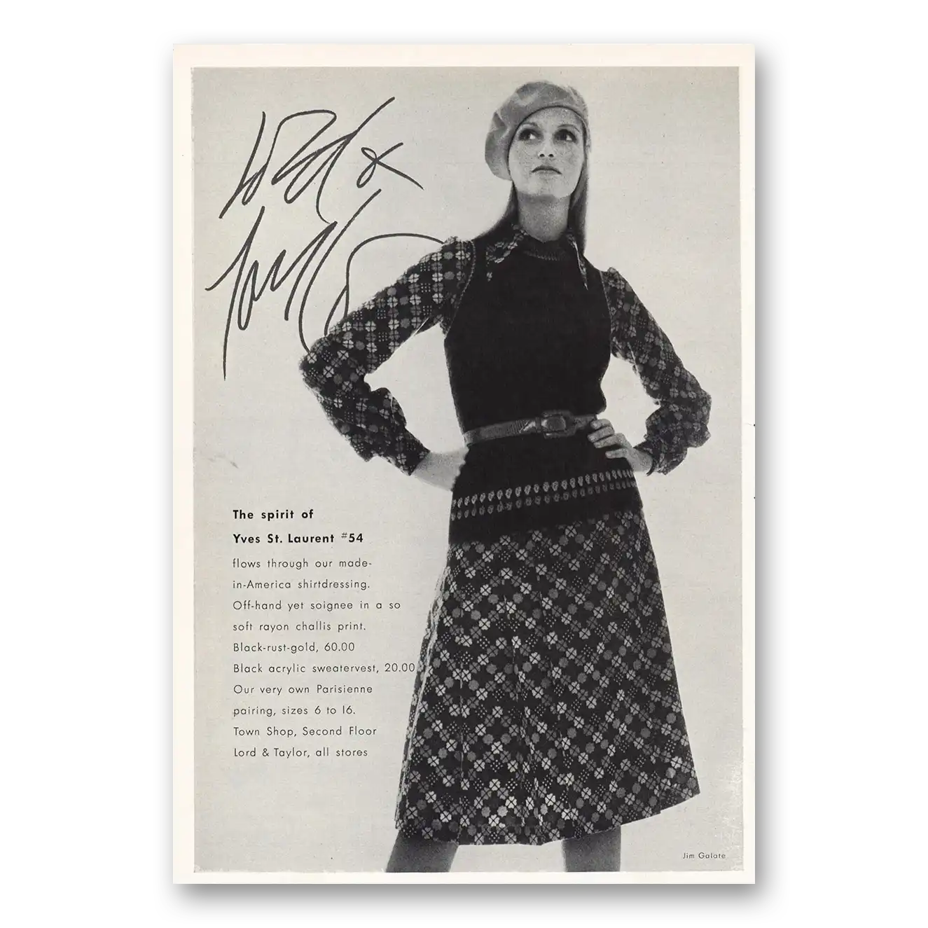 1971 Lord & Taylor Spirit of Yves St Laurant Vintage Magazine Print Ad