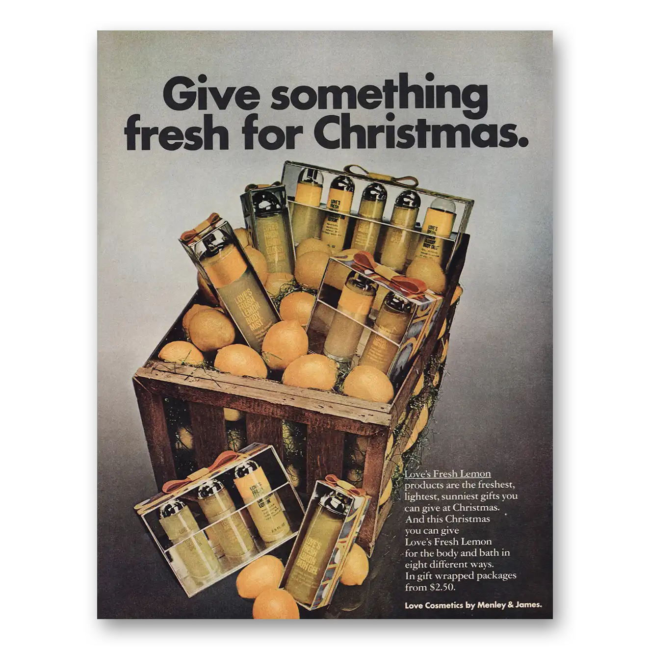 1971 Love Cosmetics Fresh Lemon Give Something Fresh Christmas Vintage Magazine Print Ad