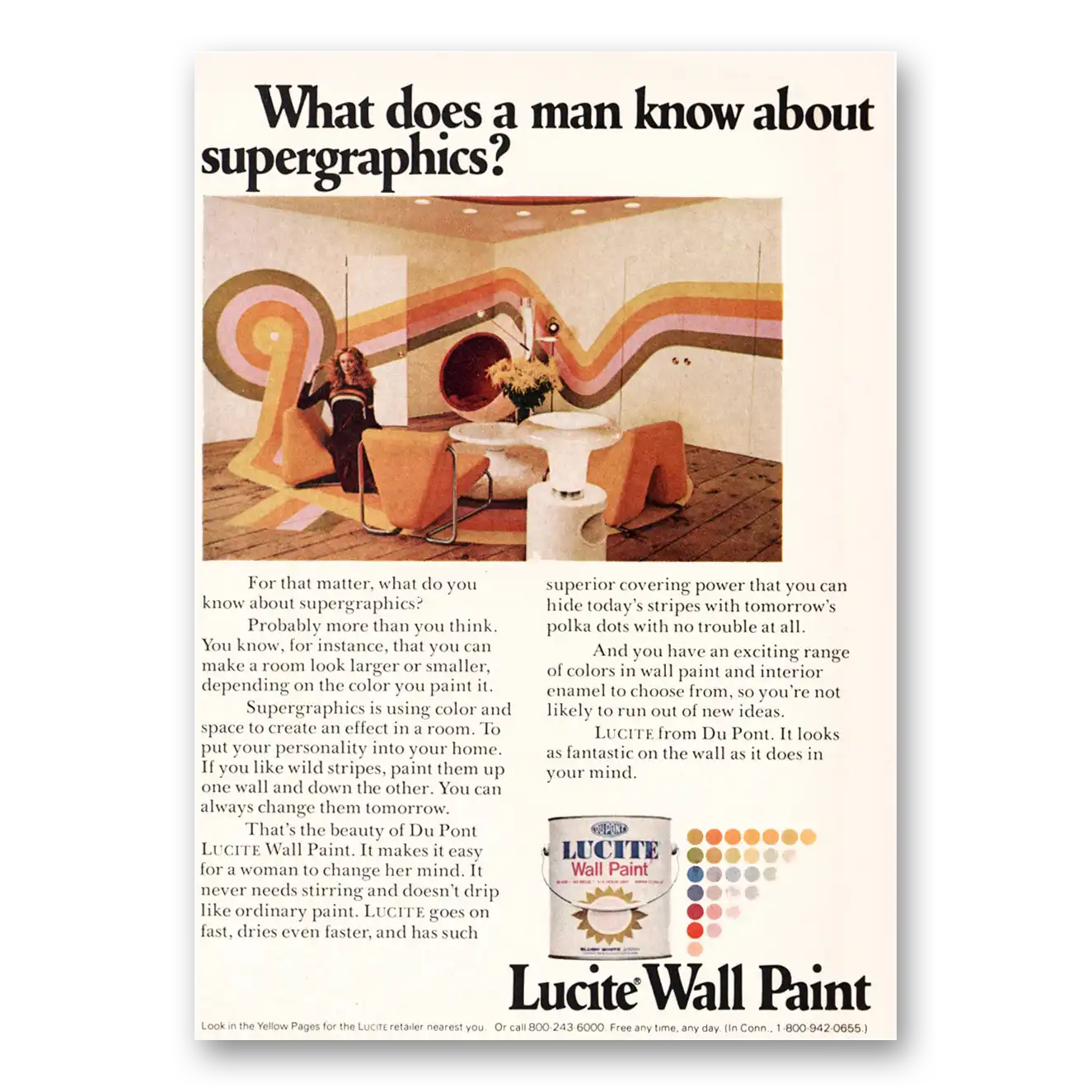 1971 DuPont Lucite Paint Man Know About Supergrahics Vintage Magazine Print Ad