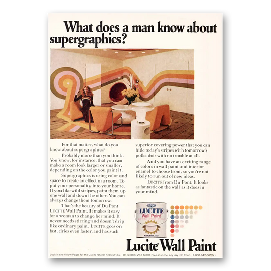 1971 DuPont Lucite Paint Man Know About Supergrahics Vintage Magazine Print Ad