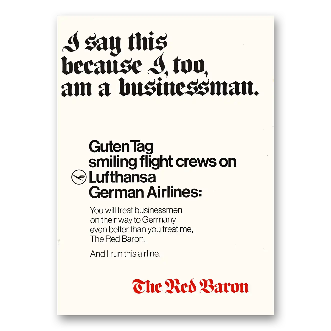 1971 Lufthansa German Airlines I Too Am a Businessman Vintage Magazine Print Ad