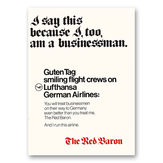 1971 Lufthansa German Airlines I Too Am a Businessman Vintage Magazine Print Ad