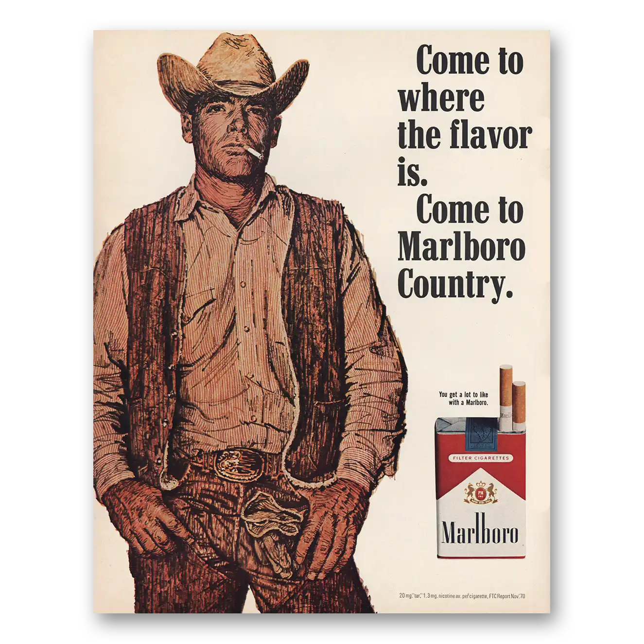 1971 Marlboro Cigarettes Come to Marlboro Country Vintage Magazine Print Ad