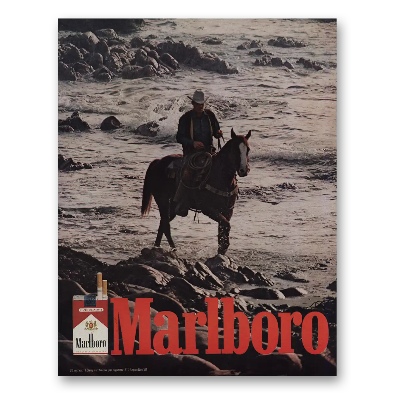 1971 Marlboro Cigarettes Horse Ocean Vintage Magazine Print Ad