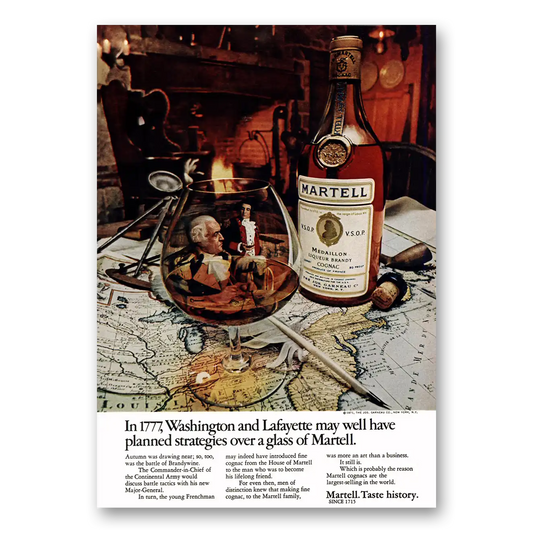 1971 Martell Cognac 1777 Washington and Lafayette Vintage Magazine Print Ad