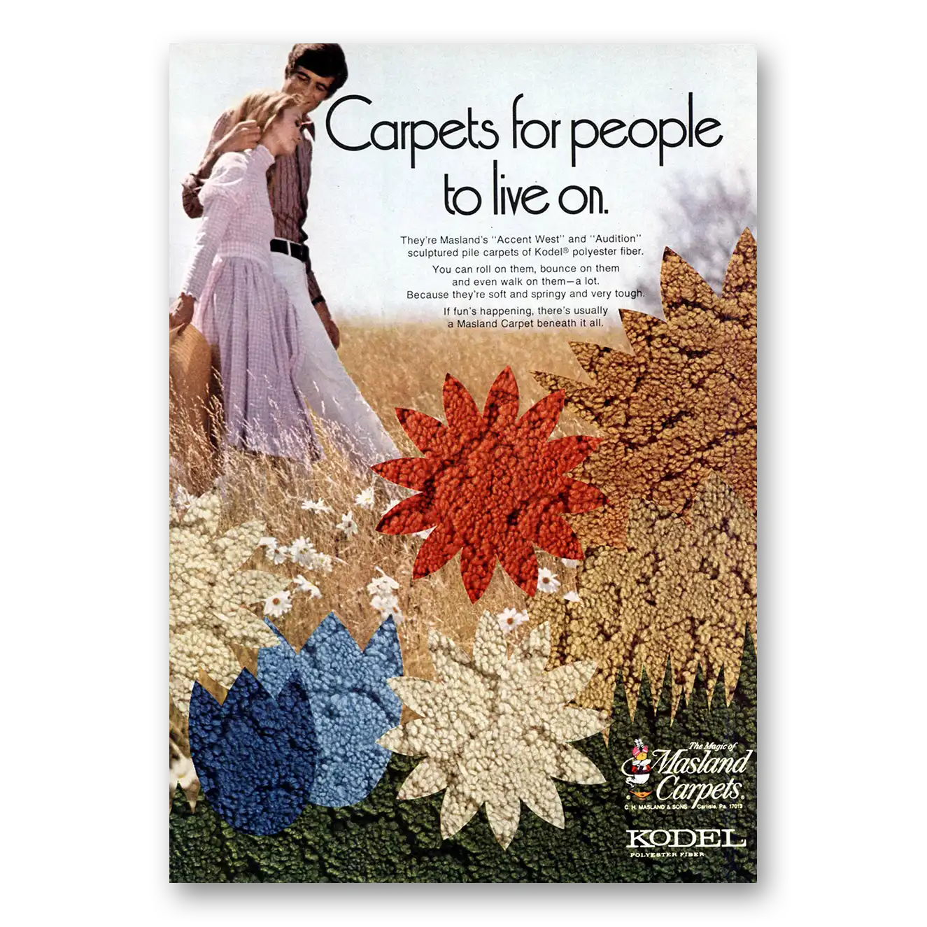 1971 Masland Carpet Carpets For People To Live On Vintage Magazine Print Ad