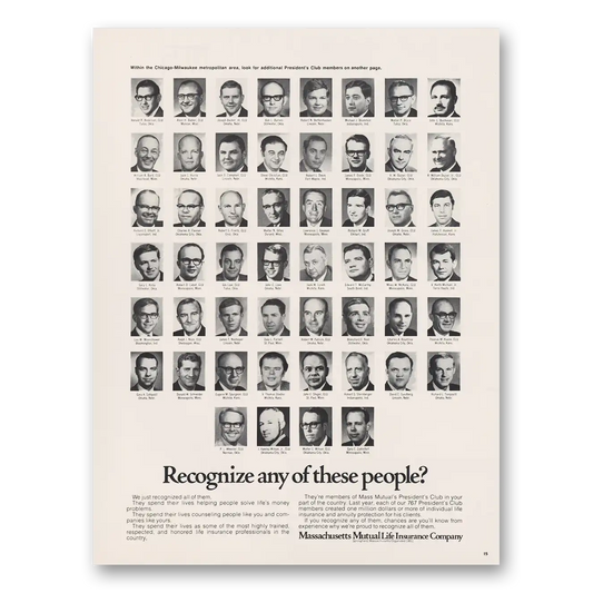 1971 Massachusetts Mutual Recognize Any People Vintage Magazine Print Ad