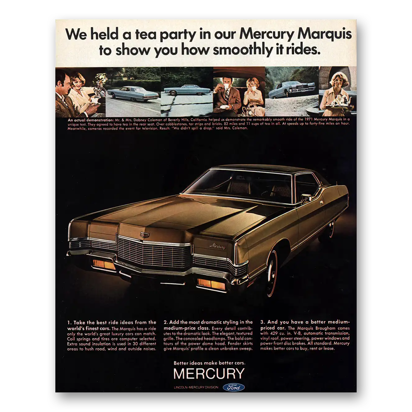 1971 Mercury Marquis We Held a Tea Party Vintage Magazine Print Ad