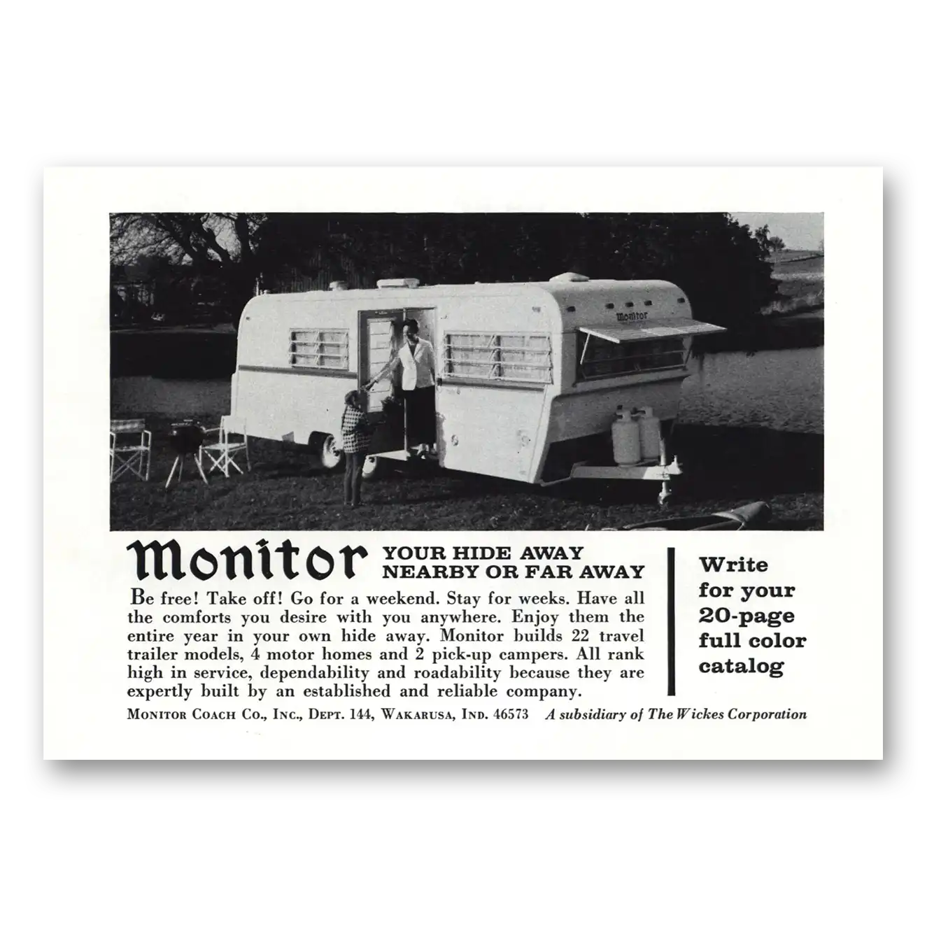 1971 Monitor Coach Your Hide Away Vintage Magazine Print Ad