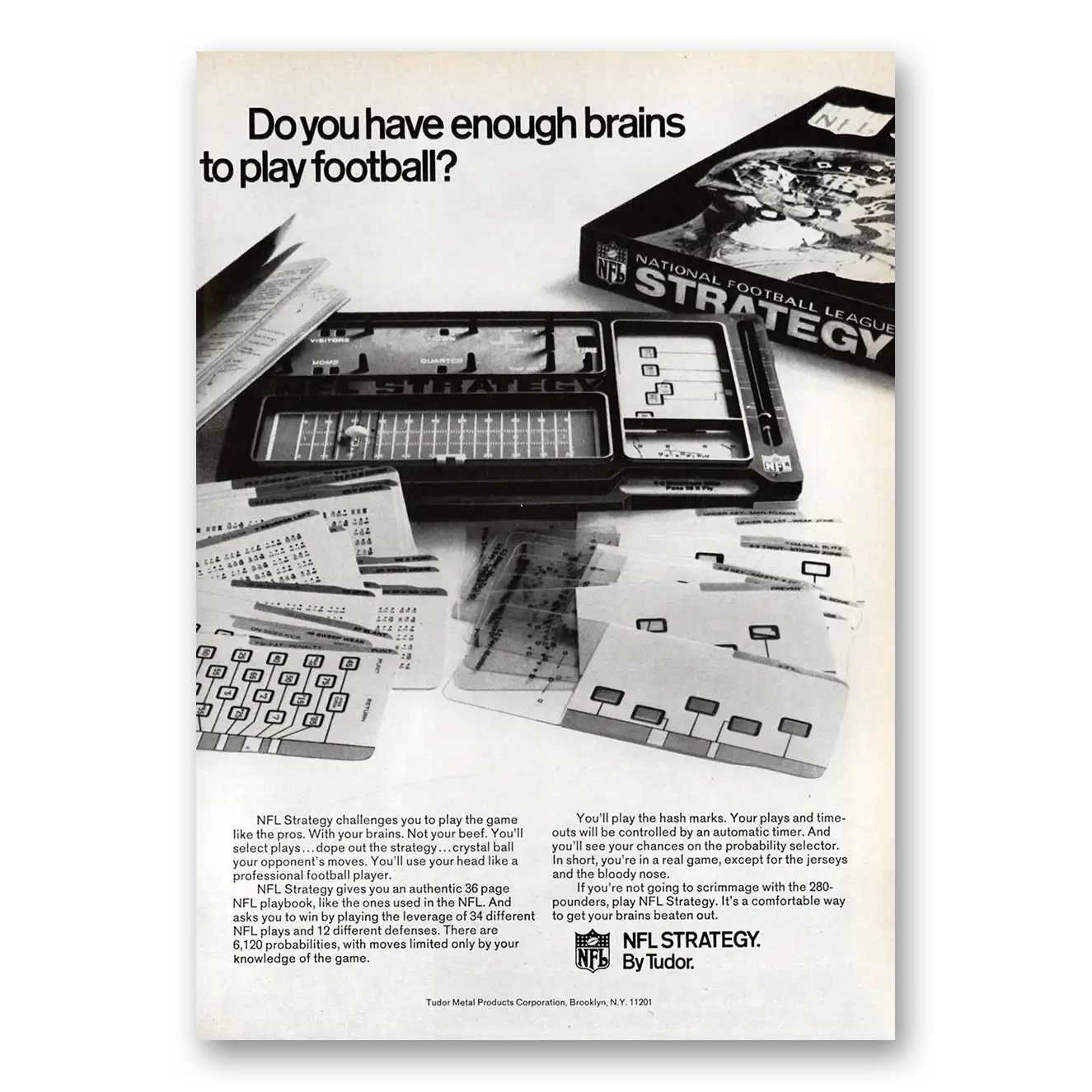 1971 NFL Strategory Game Enough Brains to Play Football Vintage Magazine Print Ad