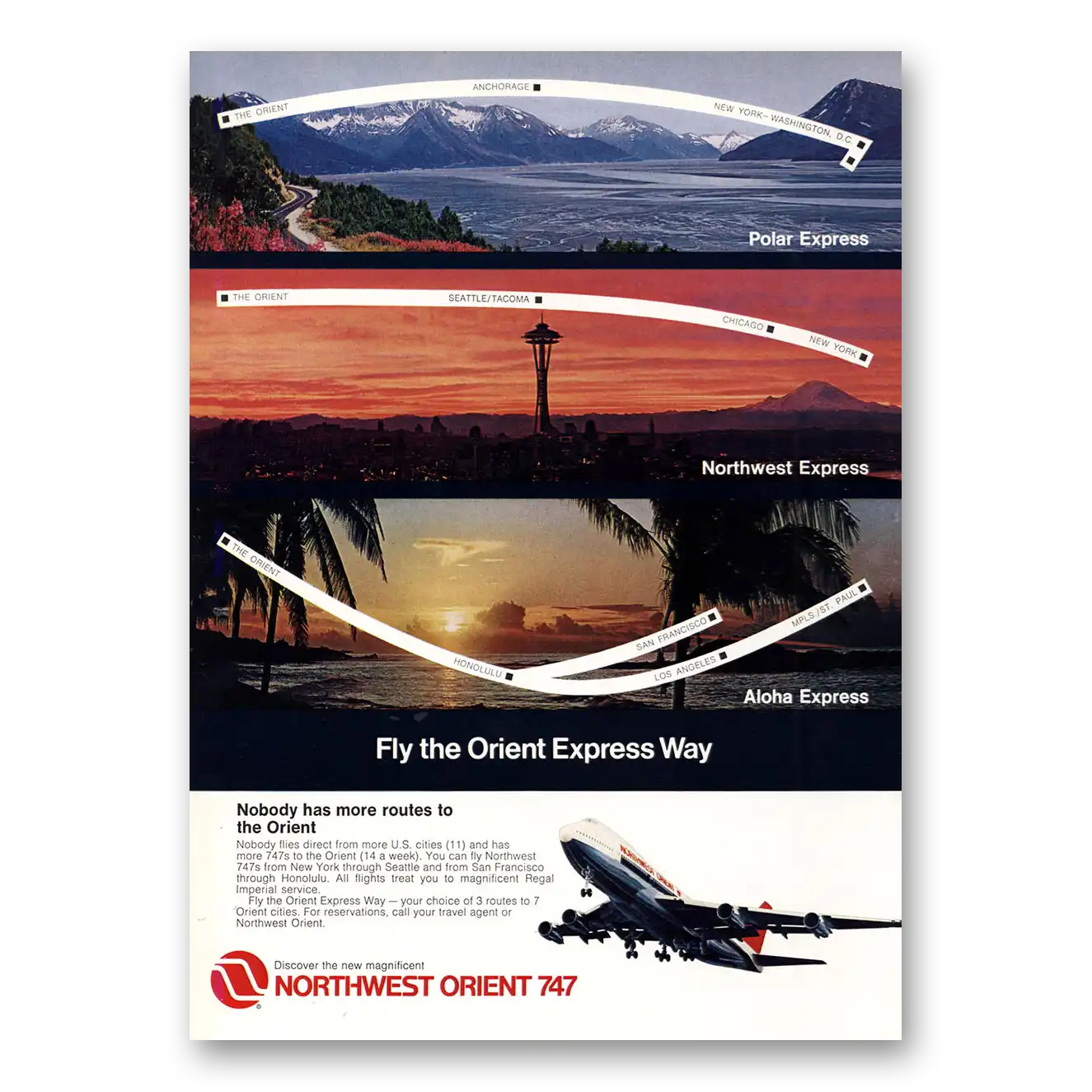 1971 Northwest Orient Airlines Polar Northwest Aloha Express Vintage Magazine Print Ad