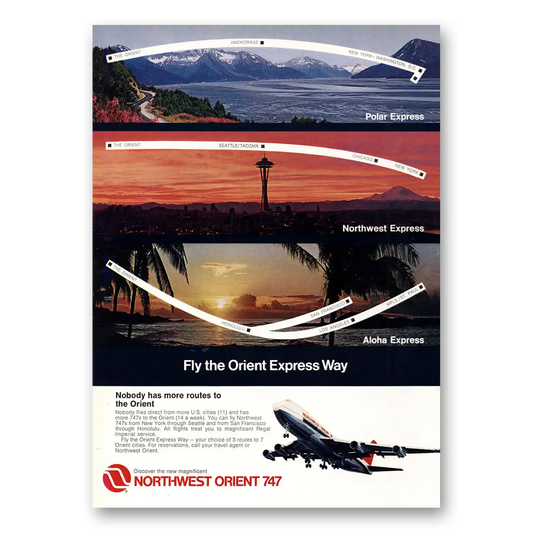 1971 Northwest Orient Airlines Polar Northwest Aloha Express Vintage Magazine Print Ad