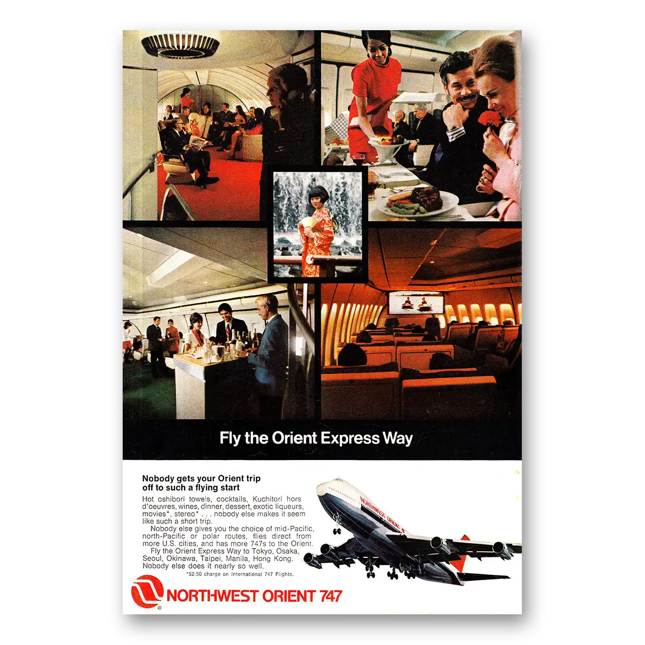 1971 Northwest Airlines Fly the Orient Express Way 747 Vintage Magazine Print Ad