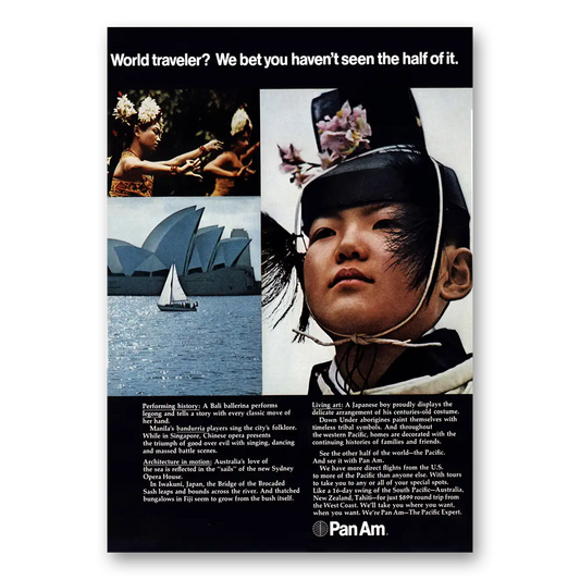 1971 Pan Am World Traveler We Bet You Havent Seen the Half of It Vintage Magazine Print Ad