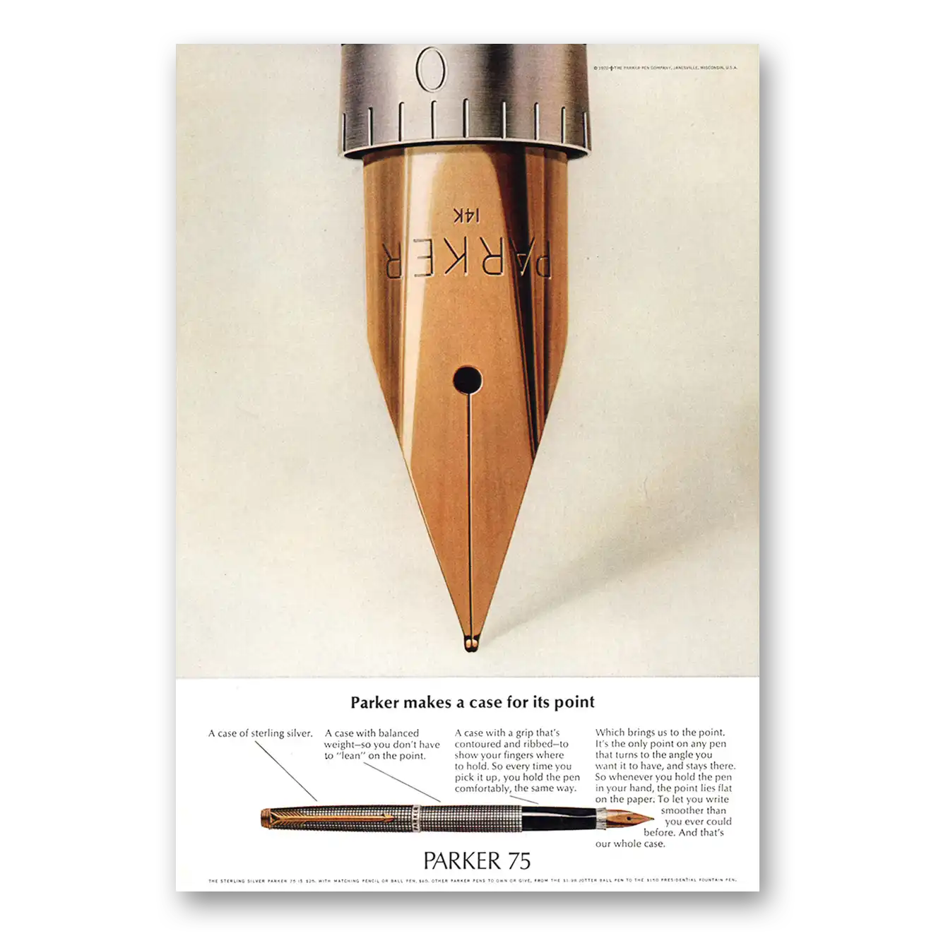 1971 Parker 75 Pen Makes a Case For Its Point Vintage Magazine Print Ad