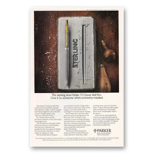 1971 Parker 75 Pen Classic Pen Sterling Silver Vintage Magazine Print Ad