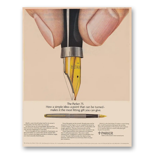 1971 Parker 75 Pen Simple Idea A Point That Can Be Turned Vintage Magazine Print Ad