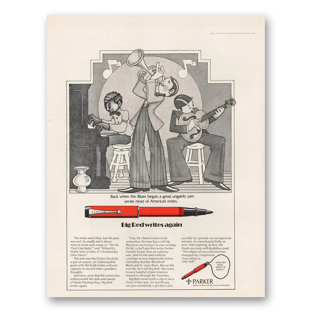 1971 Parker 75 Pen Back When the Blues Began Vintage Magazine Print Ad