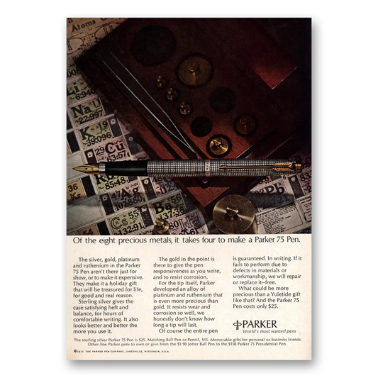 1971 Parker 75 Pen Eight Precious Metals Vintage Magazine Print Ad