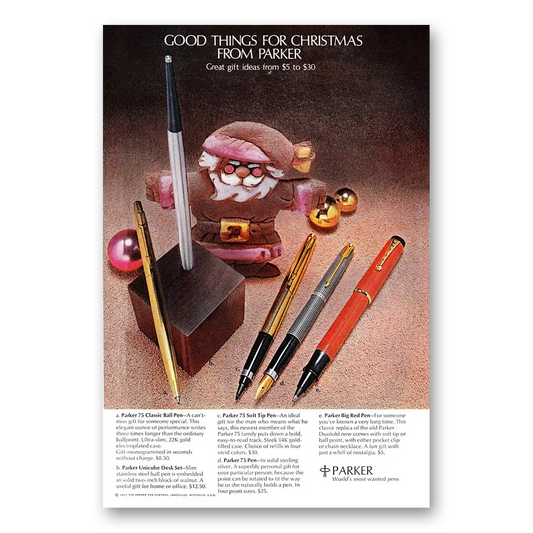 1971 Parker 75 Pen Good Things for Christmas Vintage Magazine Print Ad