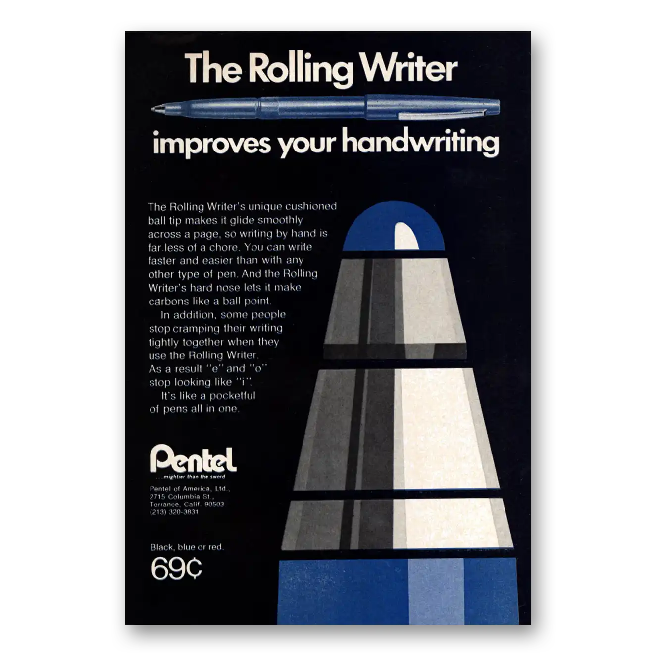 1971 Pentel Rolling Writer Pen Improves Your Handwriting Vintage Magazine Print Ad