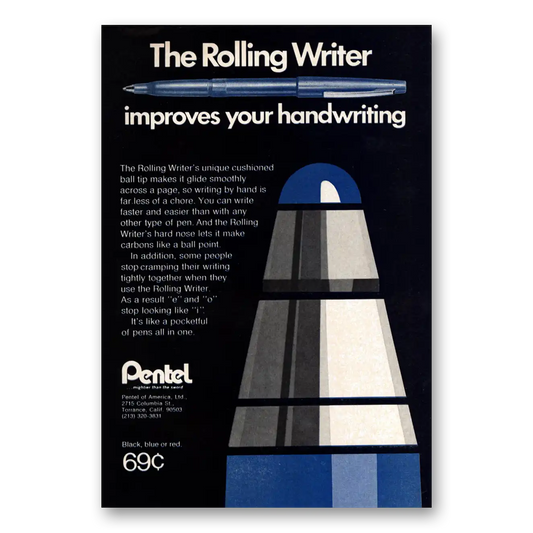 1971 Pentel Rolling Writer Pen Improves Your Handwriting Vintage Magazine Print Ad