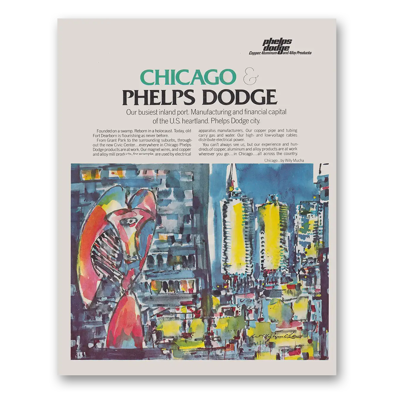 1971 Phelps Dodge Chicago Busiest Inland Port Vintage Magazine Print Ad