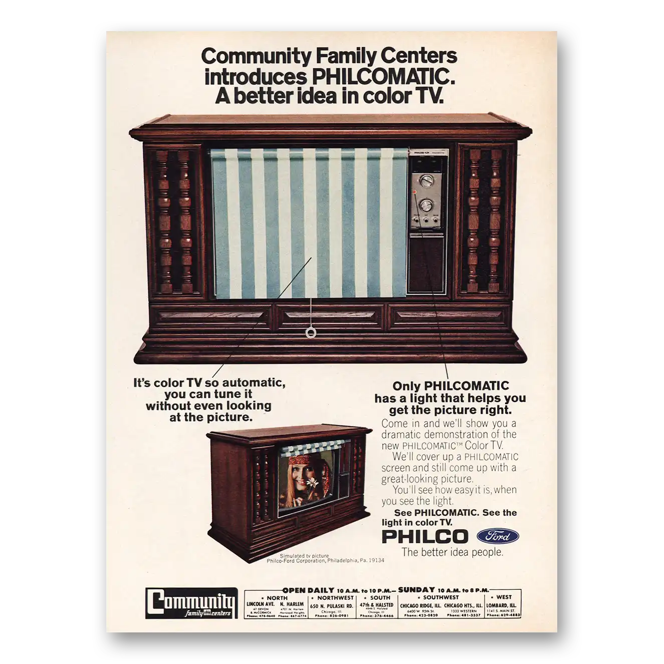 1971 Philco Television Philcomatic TV Community Family Centers Vintage Magazine Print Ad