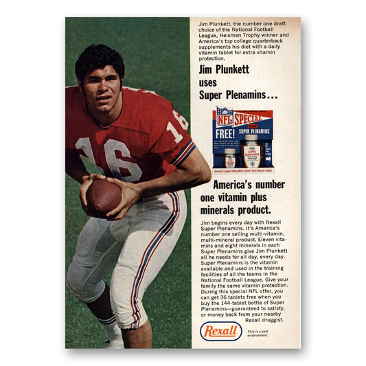 1971 Rexall Drug Stores Super Plenamins Jim Plunkett Vintage Magazine Print Ad