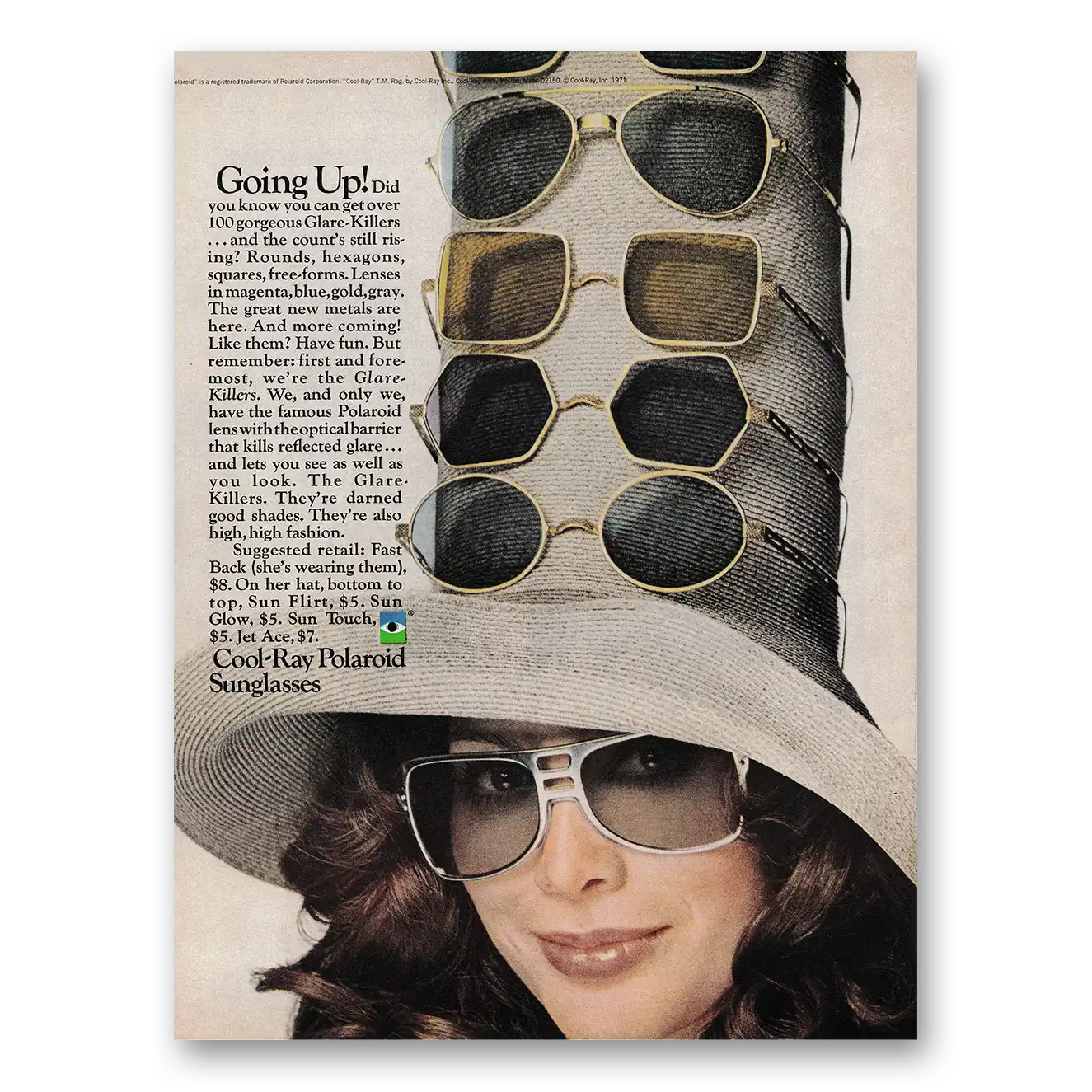 1971 Cool Ray Sunglasses Polaroid Sunglasses Going Up Vintage Magazine Print Ad