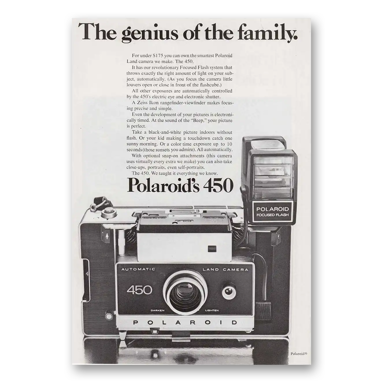 1971 Polaroid 450 Land Camera Genius of the Family Vintage Magazine Print Ad