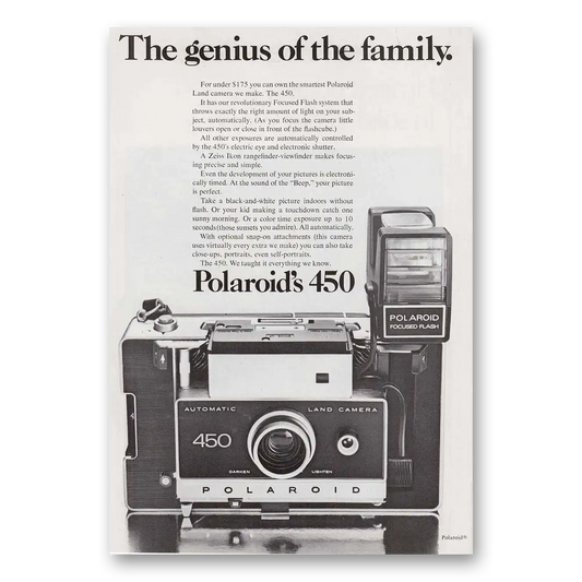 1971 Polaroid 450 Land Camera Genius of the Family Vintage Magazine Print Ad