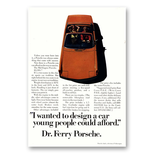 1971 Porsche Young People Could Afford Dr Ferry Porsche Vintage Magazine Print Ad