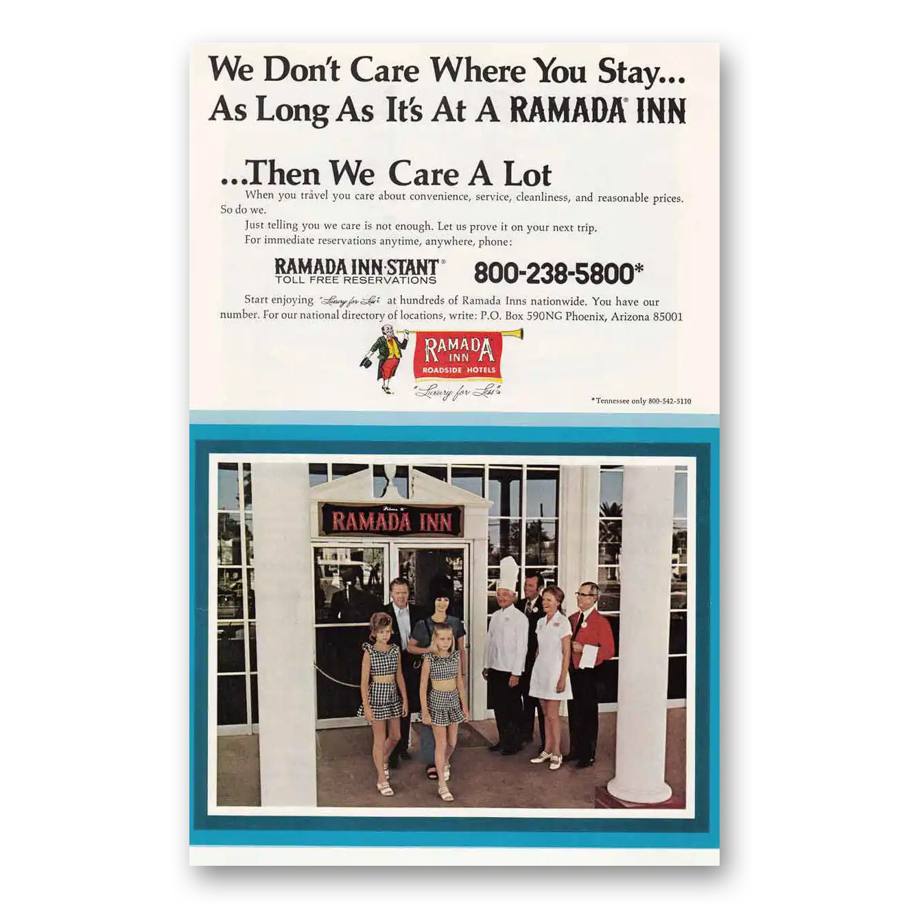 1971 Ramada Inn We Don't Care Where You Stay Vintage Magazine Print Ad