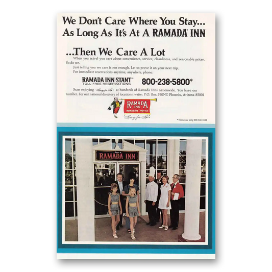 1971 Ramada Inn We Don't Care Where You Stay Vintage Magazine Print Ad