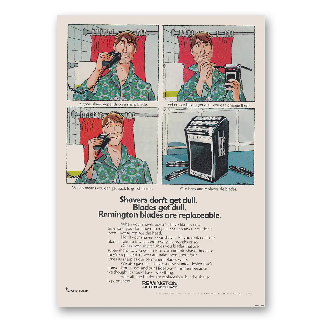 1971 Remington Rand Electric Shaver Don’t Get Dull Blades Get Dull Vintage Magazine Print Ad