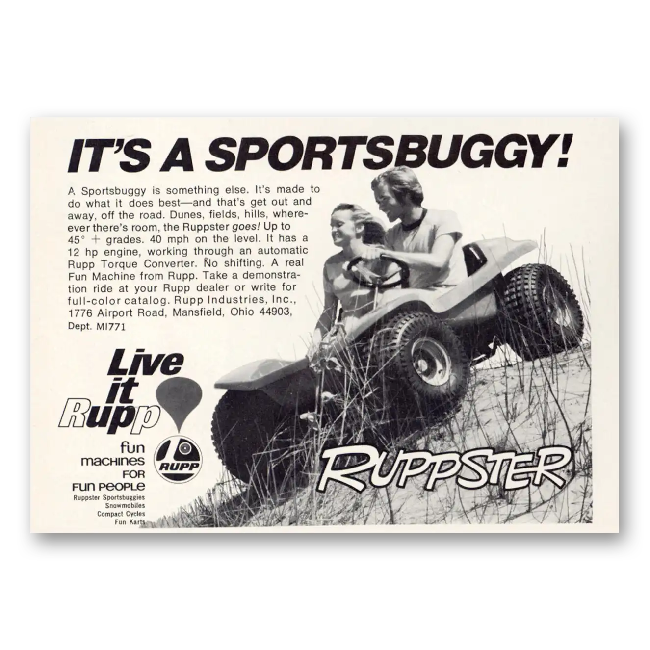 1971 Ruppster Sportsbuggy Sportsbuggy Is Something Else Vintage Magazine Print Ad