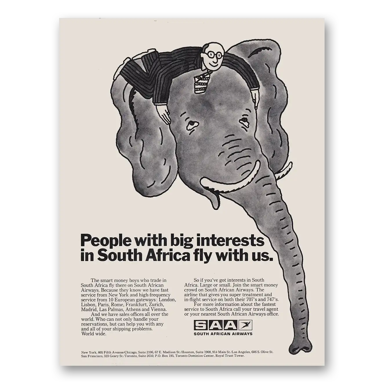 1971 South African Airways People With Big Interests Vintage Magazine Print Ad