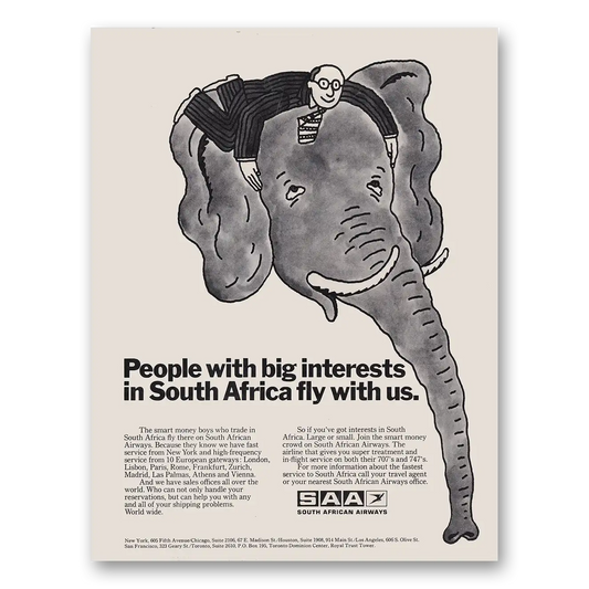 1971 South African Airways People With Big Interests Vintage Magazine Print Ad