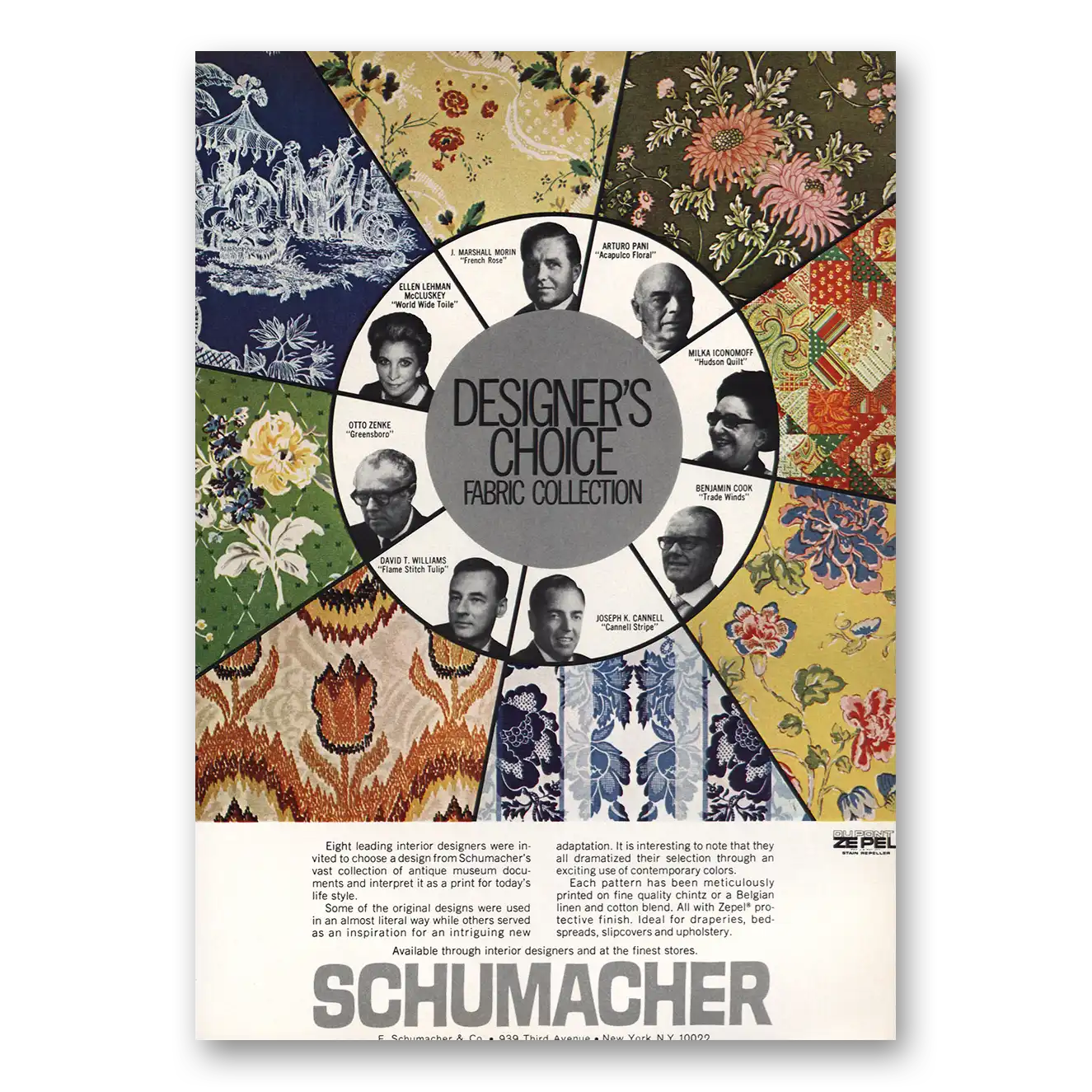 1971 Schumacher Fabrics Designers Choice Fabric Collection Vintage Magazine Print Ad