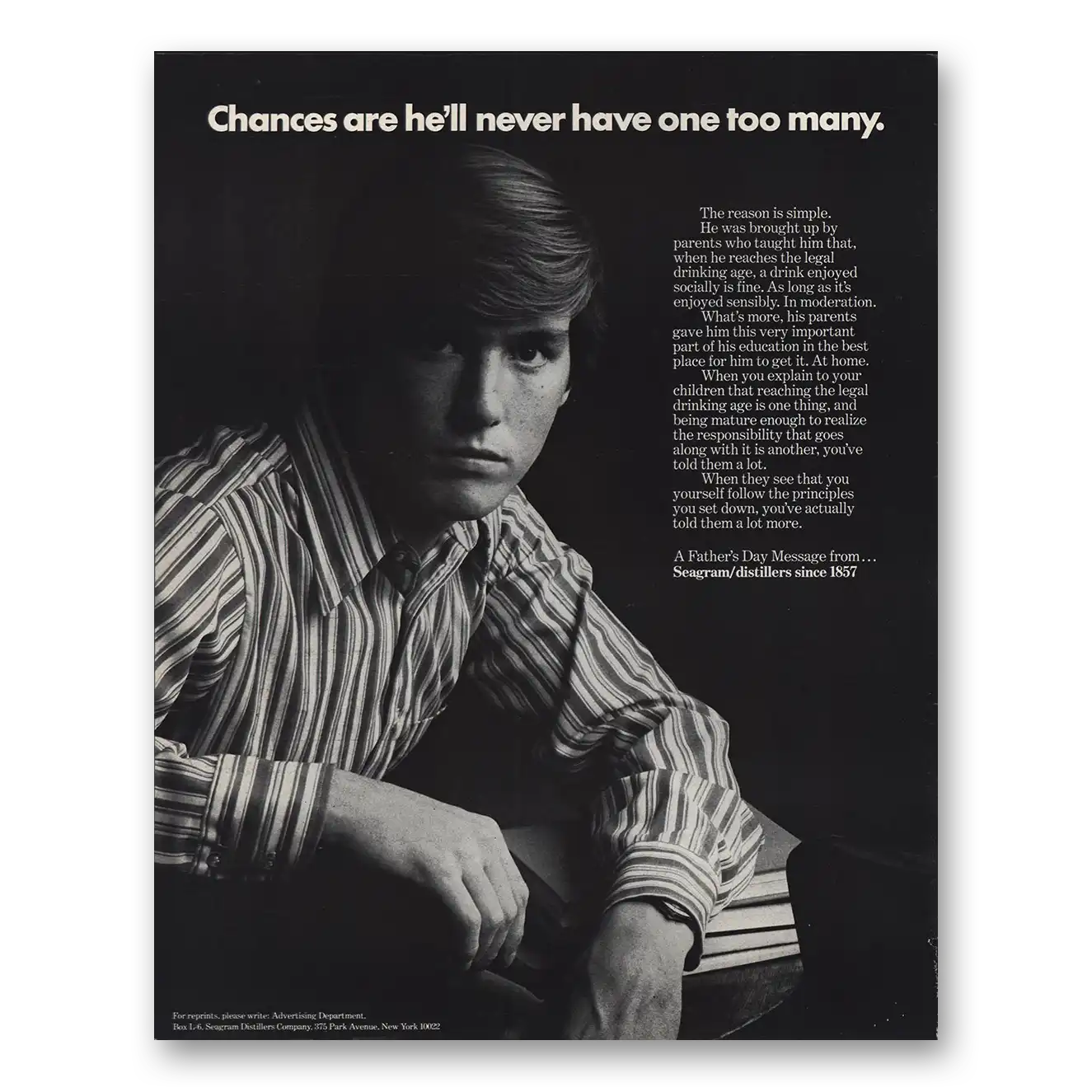 1971 Seagrams VO Whisky Chances Are He'll Never Have One Too Many Vintage Magazine Print Ad