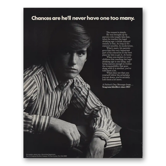 1971 Seagrams VO Whisky Chances Are He'll Never Have One Too Many Vintage Magazine Print Ad