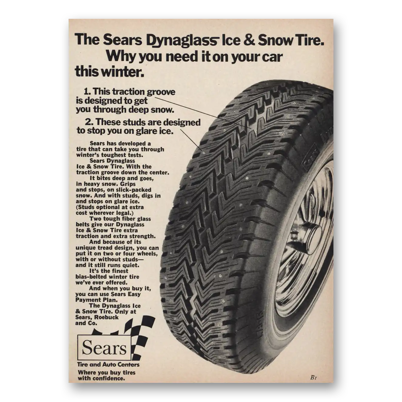 1971 Sears Tires Dynaglass Ice & Snow Tire Why You Need It Vintage Magazine Print Ad