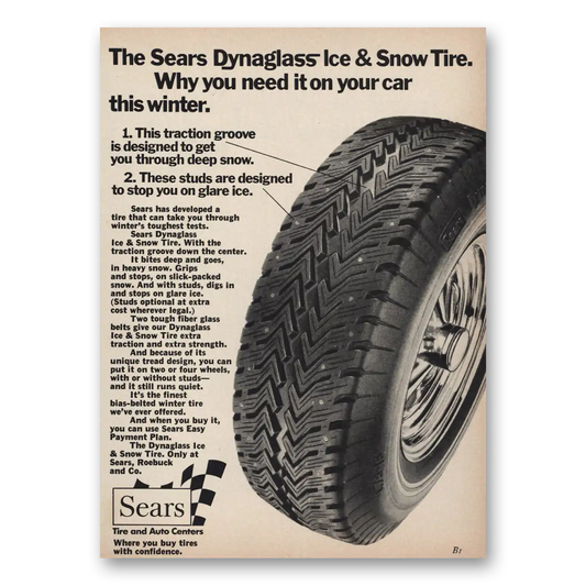 1971 Sears Tires Dynaglass Ice & Snow Tire Why You Need It Vintage Magazine Print Ad