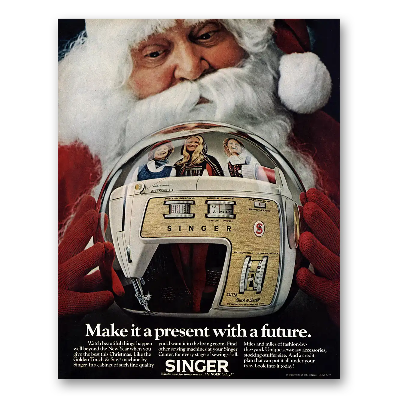 1971 Singer Sewing Machine Present With a Future Vintage Magazine Print Ad