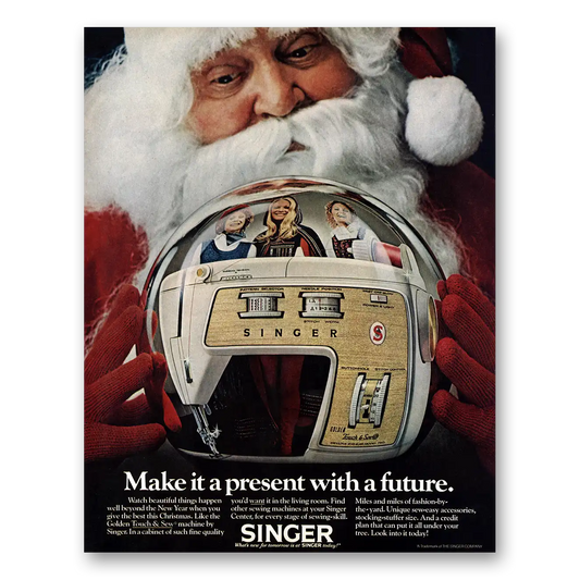 1971 Singer Sewing Machine Present With a Future Vintage Magazine Print Ad