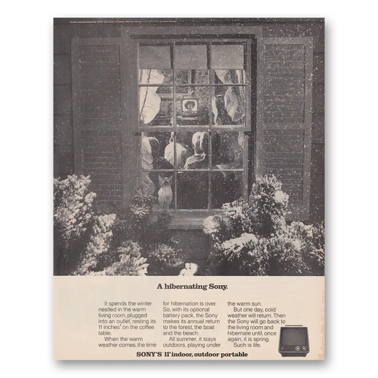 1971 Sony Television Outdoor Portable Television Hibernating Sony Vintage Magazine Print Ad