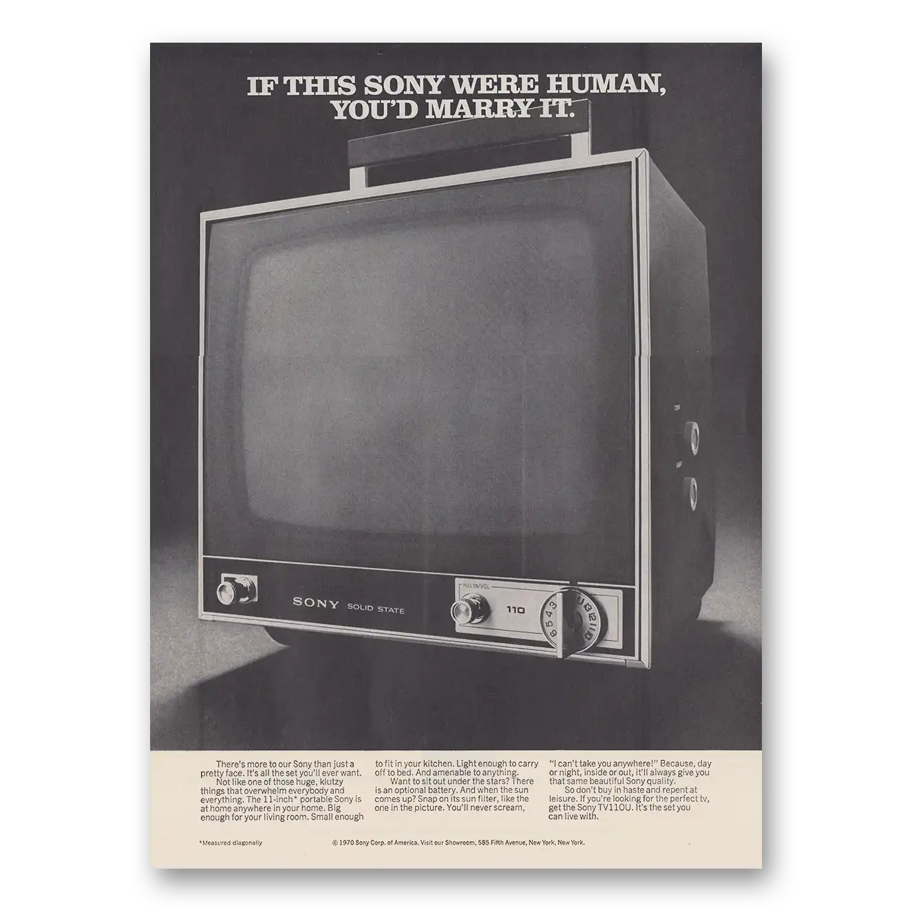 1971 Sony Television If This Sony Were Human You'd Marry It Vintage Magazine Print Ad