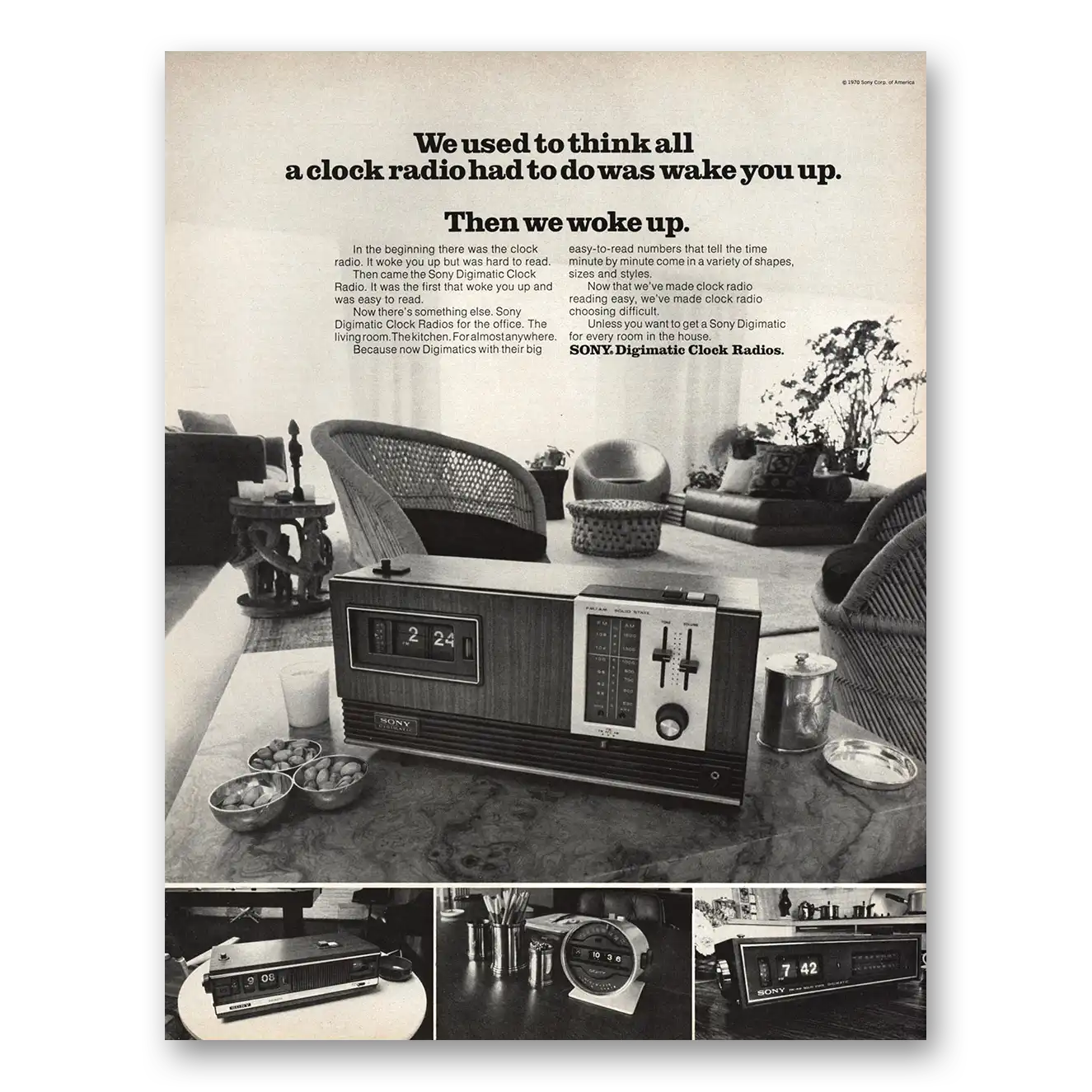 1971 Sony Radio Clock Radio Then We Woke Up Vintage Magazine Print Ad