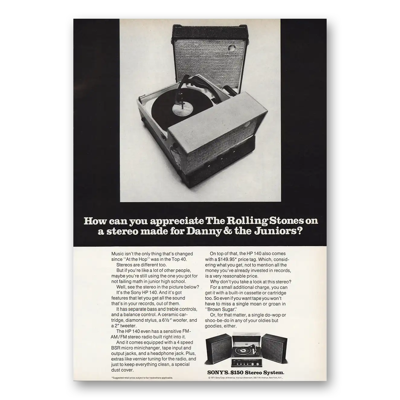 1971 Sony Appreciate the Rolling Stones Vintage Magazine Print Ad